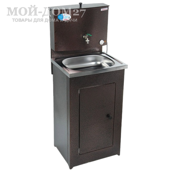 Умывальник с подогревом (Медь) нерж. мойка | Мой-Дом27 Умывальник с подогревом (Медь) нерж. мойка | Мой-Дом27 | Объем бака – 17 литров с нагревателем мощностью 1,25 кВт Время нагрева до 60 градусов – 30 минут<br>
 Материал умывальника – сталь толщиной 0,7 мм<br>
 Мойка – нержавеющая сталь<br>
 Кран – металлический<br>
Поставляется в разобранном виде, в коробке 80*54*20 см с ручками